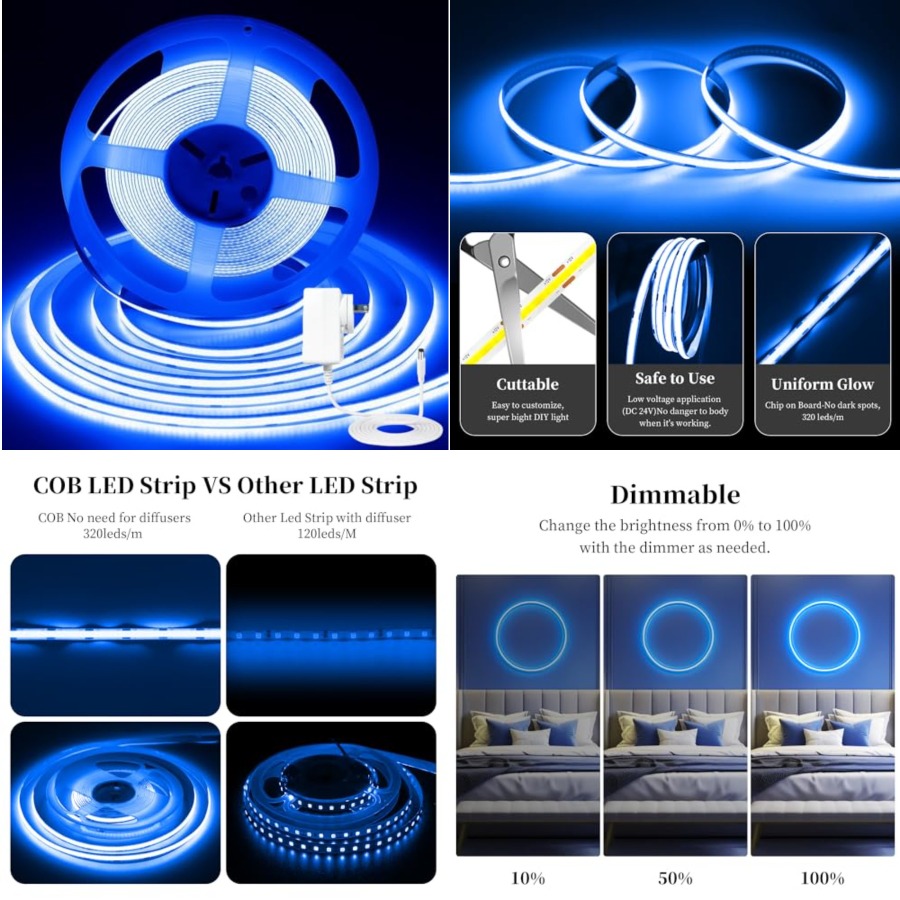 Led Strip Lights - 32.8フィート/10メートル COB LEDライトストリップ、DC24V CRI 93+ ストリップライト、幅8mm