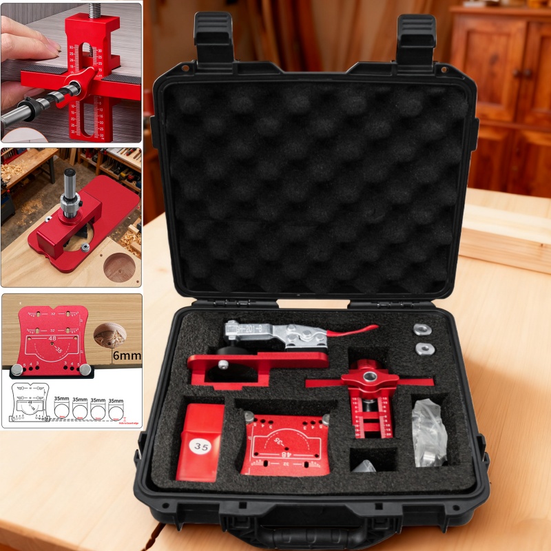 Cabinet Hinges - 3個のキャビネットドア精密ヒンジ取り付けキット、防水ボックス、アルミニウムキャビネットドアロケーター、キャビネットヒンジドリルガイド付き