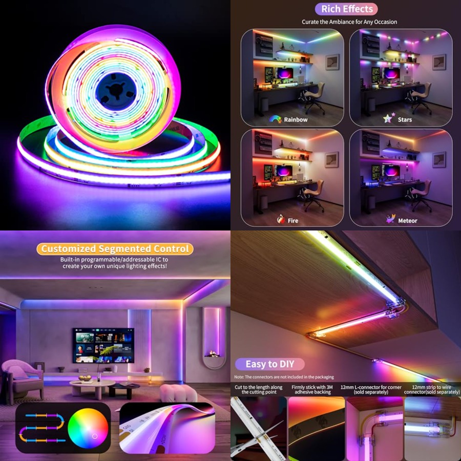Led Strip Lights - RGBスマートIC COB LEDストリップライト アドレス指定可能/7.5m、UL規格DC24V カラーフローリングストリップライト マルチカラー