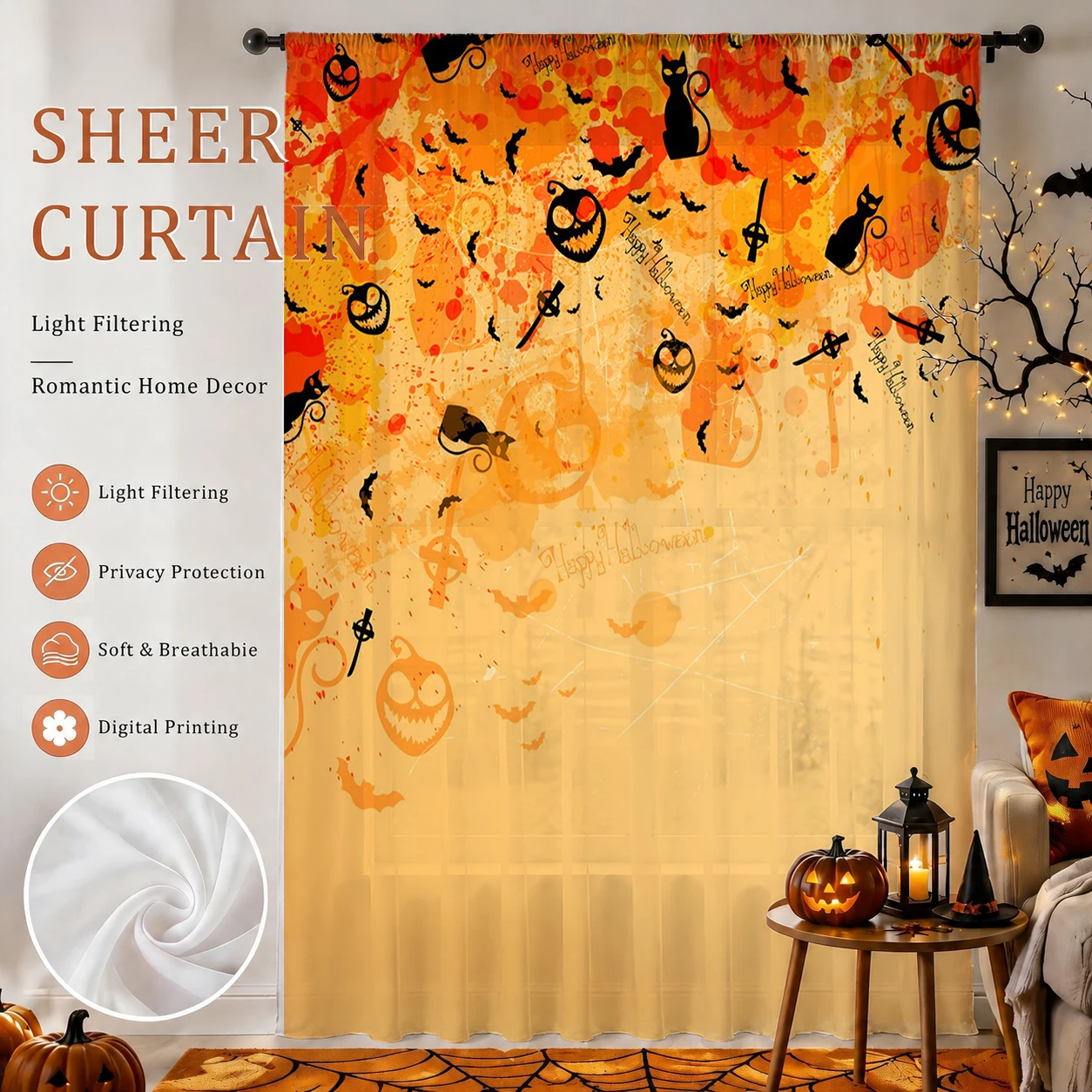 Curtain Rods - ハロウィン用シアー カーテンロッドポケット 1個 ハロウィンギフト テーマパーティー 子供部屋装飾用ボイル
