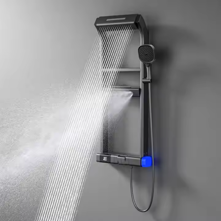 Faucet - 銅製レインフォールシャワーヘッドセットデジタルディスプレイ発光ダイオード蛇口家庭用バス蛇口定温セラミック