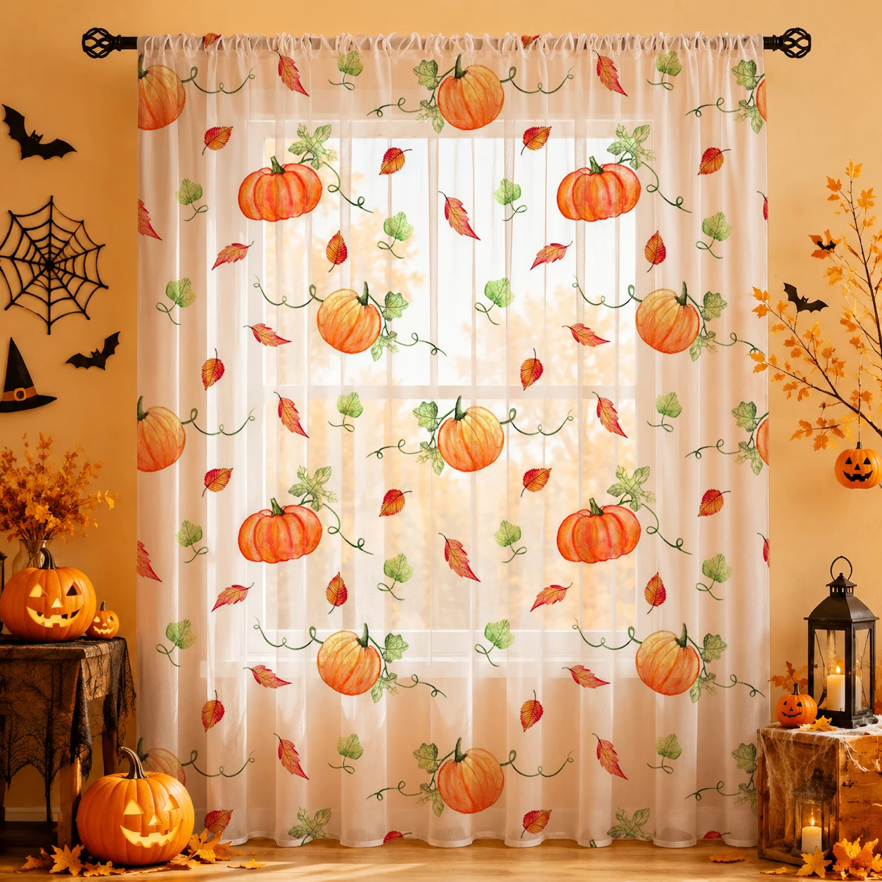 1枚 ロッドポケット付き ホームデコレーション ハロウィン  - Curtain Rods のレビューと価格
