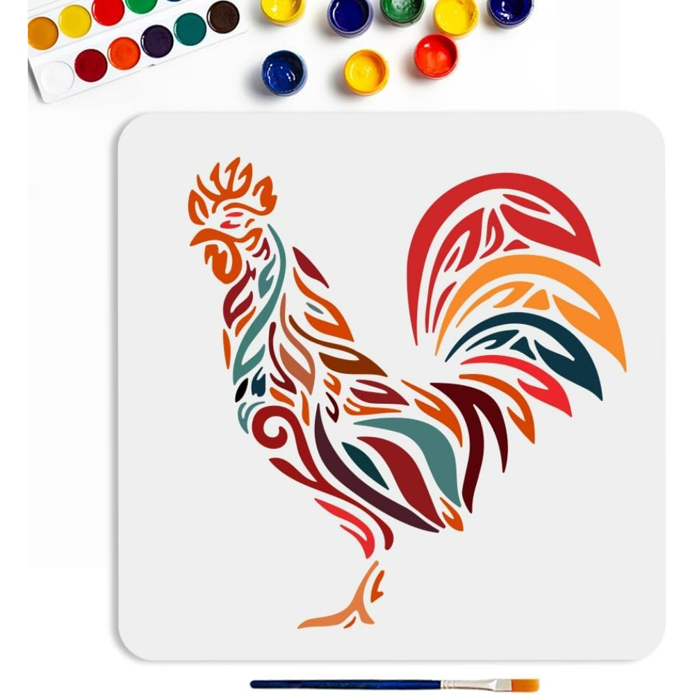 鶏ステンシル 11.8 × 11.8 インチ大型鶏オンドリス - Paint Brush のレビューと価格