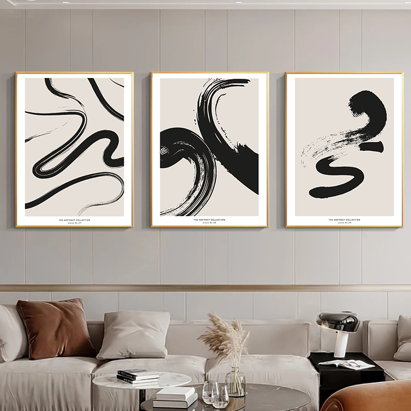 ミニマリストの絵画ストローク抽象的な壁アートプリント黒とベー - Paint Brush のレビューと価格